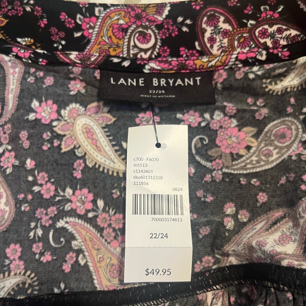 Lane Bryant Pink and Gray Paisley Top